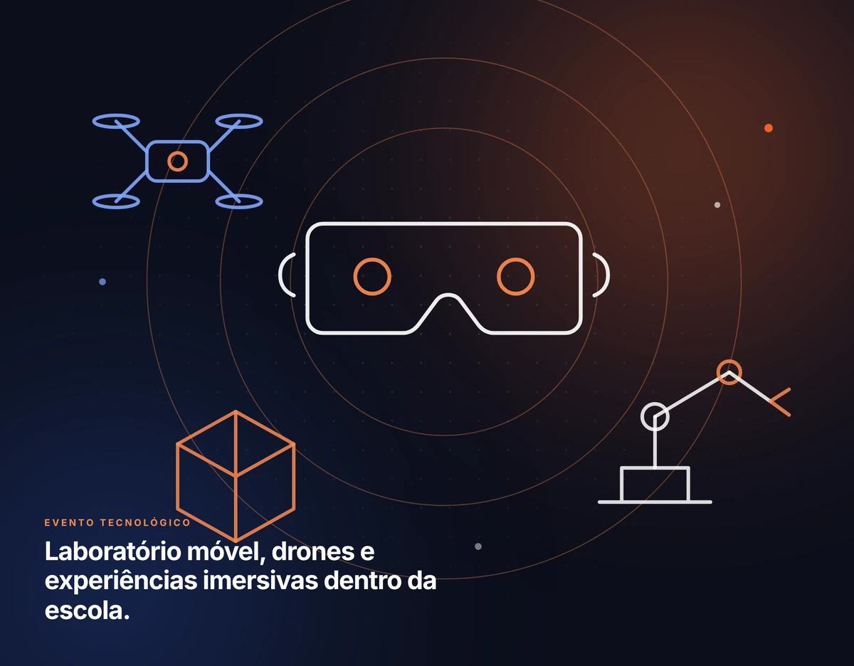 Ilustração do evento tecnológico com realidade virtual, drones e robótica